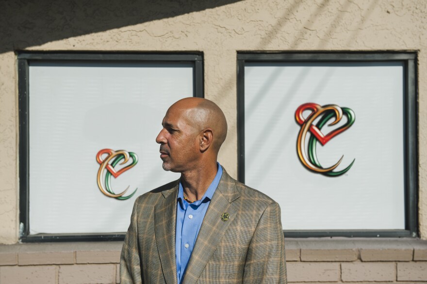 Marijuana mogul Virgil Grant poses for a portrait at Med X, a dispensary in Westmont that he owns,  on Friday, Dec. 1, 2017.
