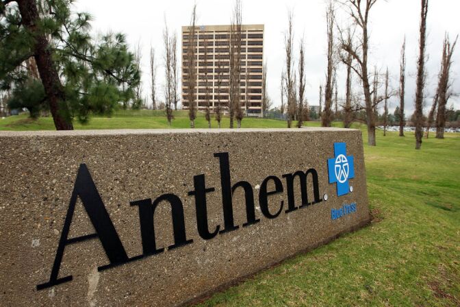 File: The Anthem Blue Cross headquarters on February 9, 2010 in Woodland Hills, California.  