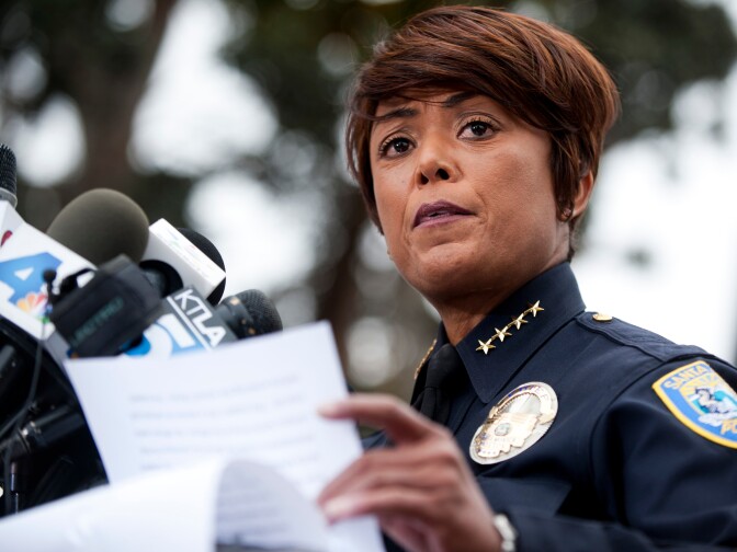Police Chief Jacqueline Seabrooks speaks to the media during a press conference about the house fire on Yorkshire.