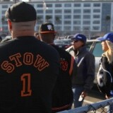 A fan of Brian Stow, the Giants fan who was attacked last week at a Dodgers game in Los Angeles, looks on before the San Francisco Giants and the Los Angeles Dodgers MLB game at AT&T Park on April 11, 2011 in San Francisco, California.