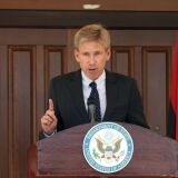 U.S. ambassador to Libya Chris Stevens gives a speech on Aug. 26, 2012 at the U.S. embassy in Tripoli.