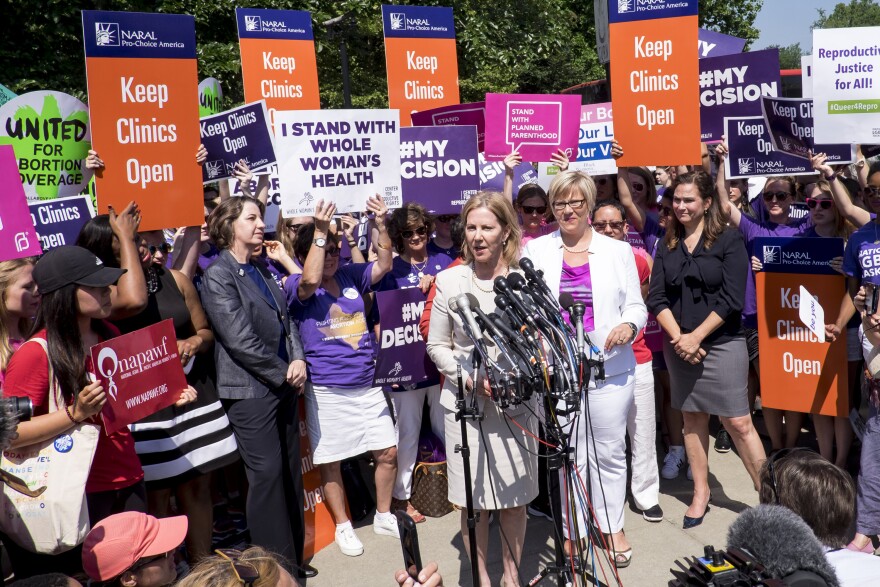 Nancy Northup, President of The Center for Reproductive Rights speaks to the media outside of the U.S. Supreme Court on June 27, 2016 in Washington, DC.