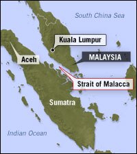 The Strait of Malacca is a 550-mile channel that separates the Indonesian island of Sumatra from the Malay Peninsula.