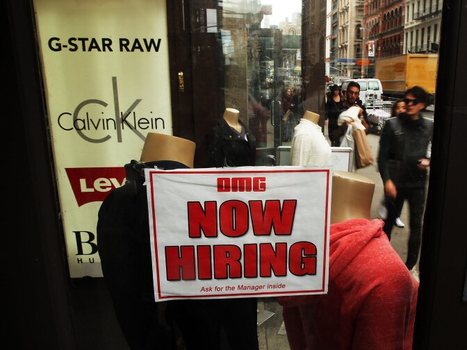 A notice in a store window in New York City announces a retail job opening. Now that unemployment has slipped below 6 percent, there's renewed interest in what the Federal Reserve's target for joblessness should be.