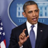 U.S. President Barack Obama said he was "modestly optimistic" while making a statement on fiscal cliff negotiations following a meeting with Congressional leaders at the White House December 28, 2012 in Washington, DC. Obama and members of Congress continue to seek a solution to avert the possibility of large tax increases combined with deep spending cuts also known as the "fiscal cliff".  