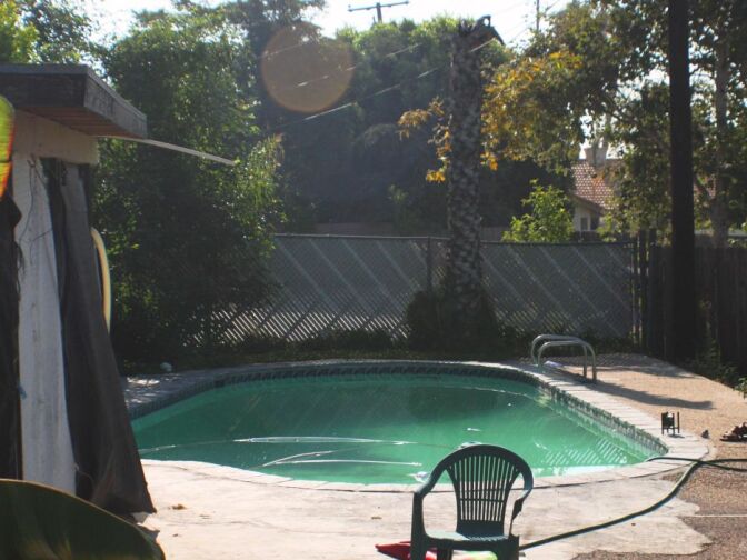 The backyard swimming pool in Rialto where Rodney King was found dead early Sunday.