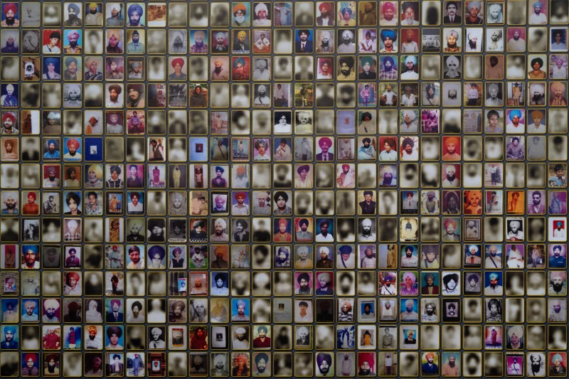 A mosaic of photo portraits. Many if not most are wearing turbans
