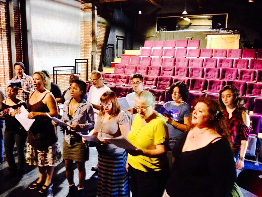 Secret City Singers choir rehearsal early on Sunday morning before the service at The Bootleg Theater in Silverlake.