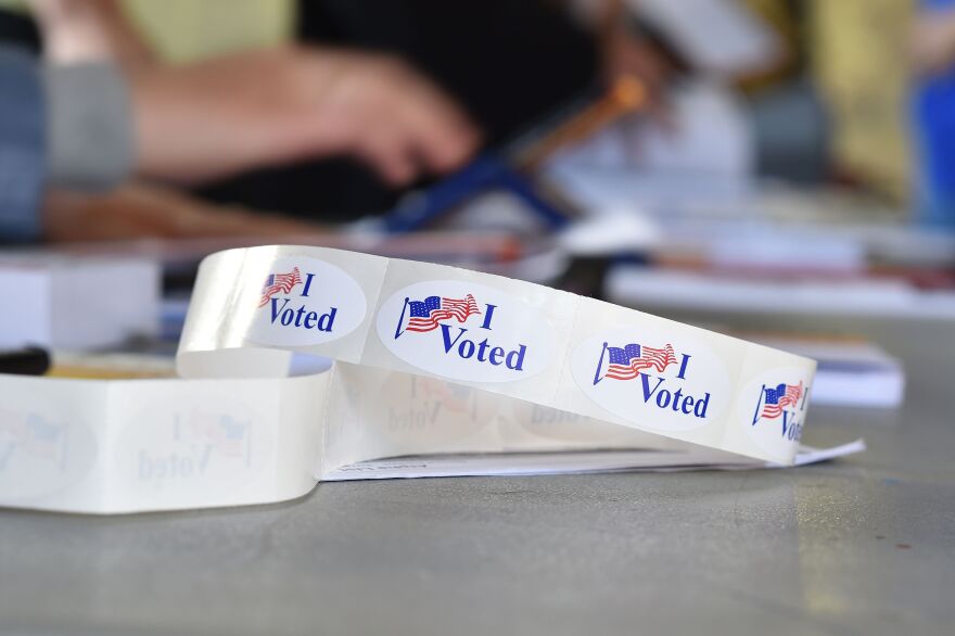 I VOTED stickers are seen at a polling station on the campus of the University of California, Irvine, on November 6, 2018 in Irvine, California on election day. - Americans vote Tuesday in critical midterm elections that mark the first major voter test of Donald Trump's presidency, with control of Congress at stake. (Photo by Robyn Beck / AFP)        (Photo credit should read ROBYN BECK/AFP/Getty Images)