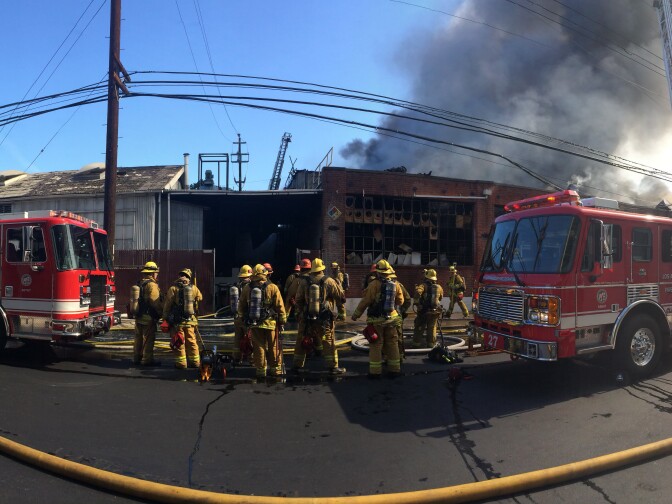 A structure fire burns in Hollywood Sunday morning.