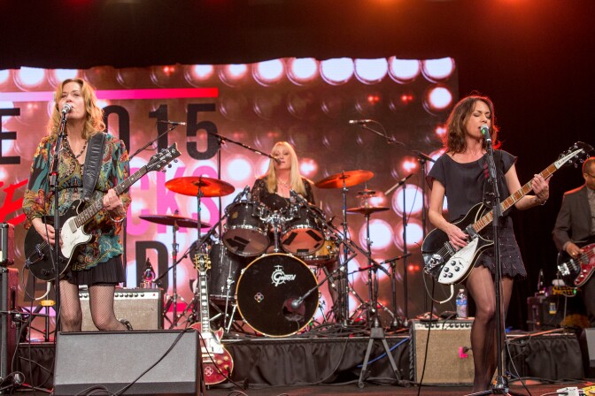 From left, Vicki Peterson, Debbi Peterson, and Susanna Hoffs of the Bangles during the 2015 She Rocks Awards at the Anaheim Hilton on Friday, Jan. 23, 2015 in Anaheim, Calif. (Photo by Paul A. Hebert/Invision/AP)