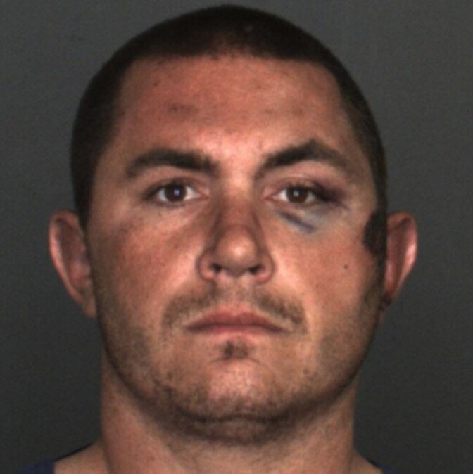 A booking photo released by the San Bernardino County Sheriff's Department shows Francis Jared Pusok, who was arrested on suspicion of grand theft and felony reckless evasion of officers.