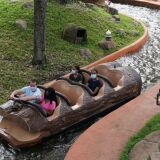 Social distancing seating measures are in place as people wearing facemasks ride Splash Mountain at Walt Disney World Resort's Magic Kingdom during the COVID-19 pandemic in Orlando on July 23, 2020. - The United States on July 23 recorded 76,570 new coronavirus cases in the previous 24 hours, Johns Hopkins University reported, after the nation's total number of infections topped four million earlier in the day. The US has seen a coronavirus surge, particularly in southern and western states, as Texas, California, Alabama, Idaho and Florida all announced record one-day death tolls. (Photo by Bryan R. Smith / AFP) (Photo by BRYAN R. SMITH/AFP via Getty Images)