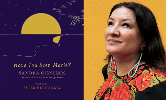 Author Sandra Cisneros and the cover of her new book "Have You See Marie?"