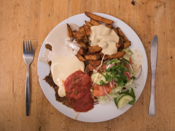 A vegan doner plate at Voener, a vegan bistro in Berlin, Germany, is pictured on January 25, 2018.