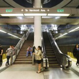 LOS ANGELES, CA - MARCH 28:  People gether in a Metro station on March 28, 2018 in Los Angeles, California. Between 2016 and 2017, public transit ridership fell in the country's seven largest transit markets- New York, Chicago, Los Angeles, D.C., San Francisco, Boston and Philadelphia. Researchers conclude losses stem from lower gas prices, increased teleworking, a rise in the use of Uber and Lyft, along with other factors.  (Photo by Mario Tama/Getty Images)
