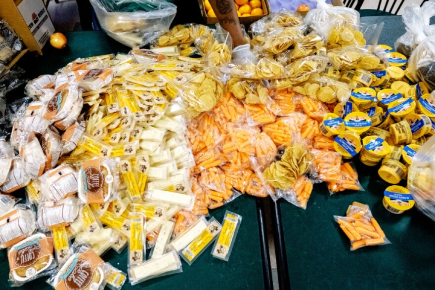 An image of ingredients for nachos, carrots, and L.A. Unified's famous coffee cake.
