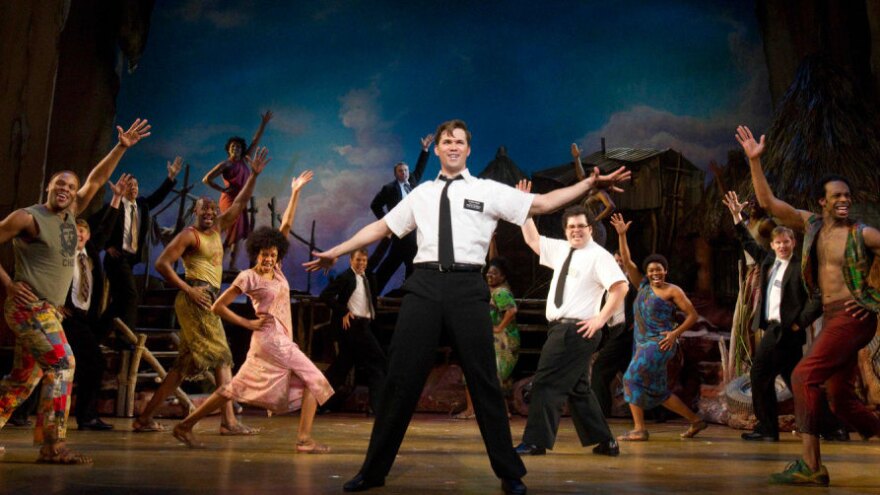 <em>The Book of Mormon</em> features music and lyrics by Trey Parker, Robert Lopez and Matt Stone and plays at the Eugene O'Neill Theatre in New York City.