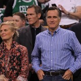 BOSTON, MA - MAY 06:  Republican presidential candidate Mitt Romney, sits in the stands with his wife Ann Romney (L) before start of a game between Boston Celtics and the Atlanta Hawks in Game Four of the Eastern Conference Quarterfinals during the 2012 NBA Playoffs on May 6, 2012 at TD Garden in Boston, Massachusetts. NOTE TO USER: User expressly acknowledges and agrees that, by downloading and or using this photograph, User is consenting to the terms and conditions of the Getty Images License Agreement. (Photo by Jim Rogash/Getty Images)