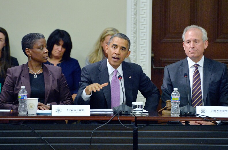 US President Barack Obama arrives to speak on the economy at a meeting of his Export Council in the Eisenhower Executive Office Building in Wahsington, DC, on September 19, 2013. Obama accused his critics September 18, of extorting him over raising the US debt ceiling, as a Republican budget gamble brought the prospect of a government shutdown ever closer. 
