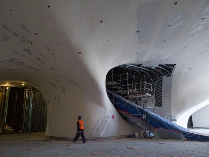 A 105-foot escalator will bring visitors up from Grand Avenue to the gallery space on the third floor of The Broad.