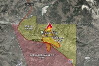A map denoting evacuation zones for the Ridge Fire