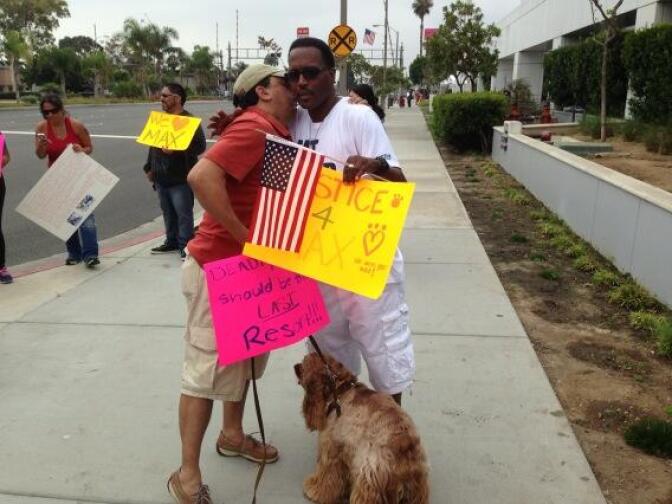 Leon Rosby, whose dog was shot last week by police, joined the protest. 