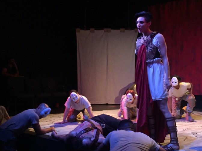 Athena looms above the Chorus in "Ajax In Iraq."