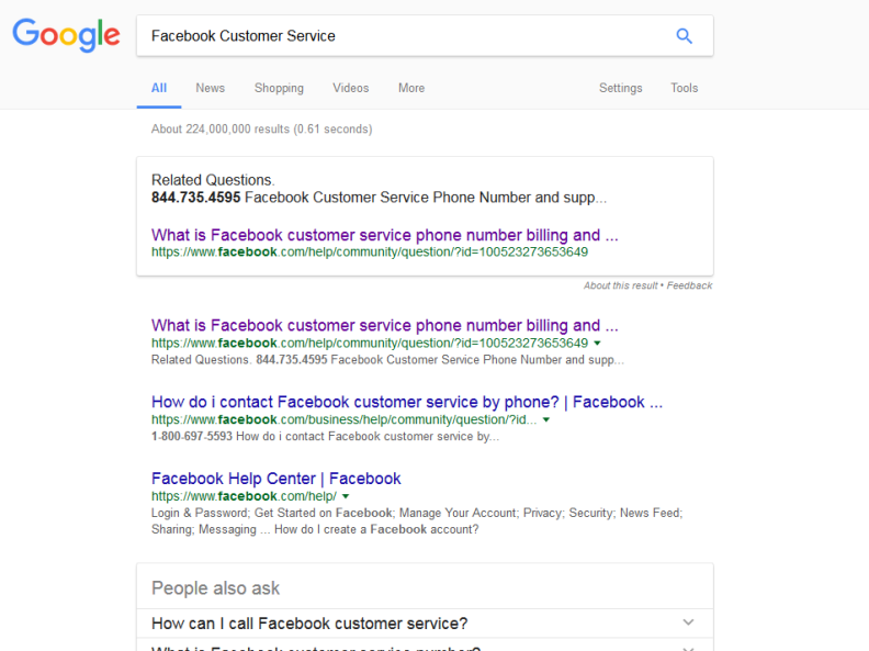 Until recently, a phone number at the top of Google search for "Facebook customer service" led callers to a scam, NPR has found.