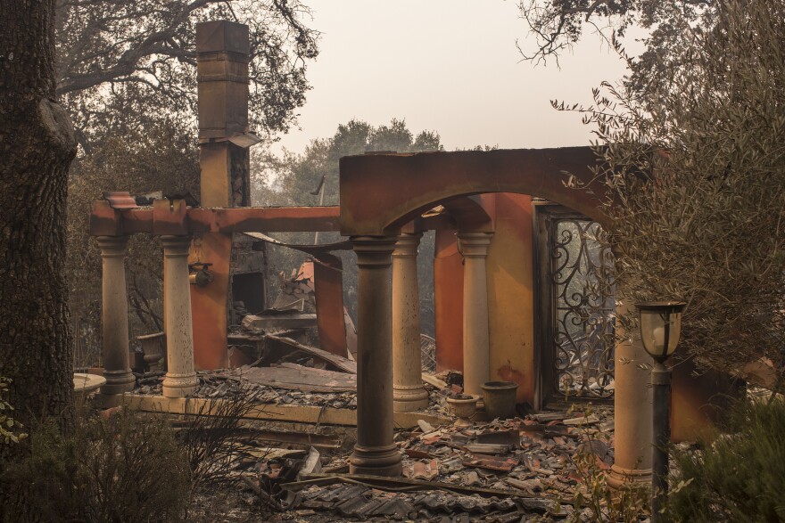 NAPA, CA - OCTOBER 11: A house that was destroyed by the Atlas Fire is seen in Soda Canyon on October 11, 2017 near Napa, California. In one of the worst wildfires in state history, more than 2,000 homes have burned and at least 21 people have been killed as more than 14 wildfires continue to spread with little containment in eight Northern California counties.   (Photo by David McNew/Getty Images)