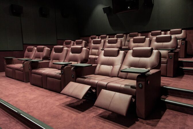 Figueras International Seating theater chairs in the Falcon Theater in Belarus. 