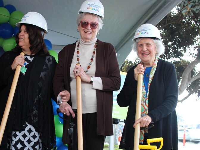Betsy Hiteshew and Irene Zivi, long-time members of the Santa Monica early childhood task force, at the groundbreaking ceremony.