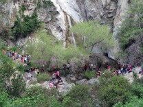 The hike to Fish Canyon Falls is a popular destination in the San Gabriel Mountains. The trailhead is accessible by shuttle from the Gold Line station in Duarte Saturdays through the end of June.