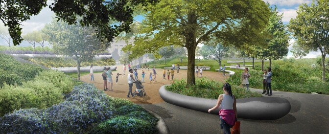 A rendering of the Lucas Museum gardens