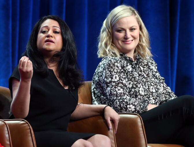 Aseem Batra, left, and Amy Poehler are executive producers of the NBC sitcom, "I Feel Bad."