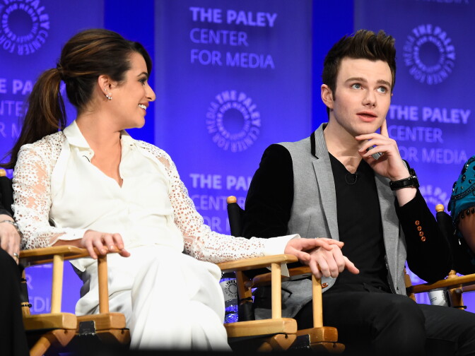Actors Lea Michele and Chris Colfer on stage at The Paley Center For Media's 32nd Annual PaleyFest L.A. — "Glee" at Dolby Theatre on March 13, 2015 in Hollywood