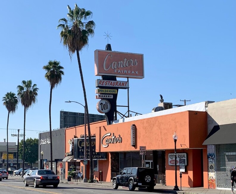 An exterior shot of Canter's Deli on Fairfax in Los Angeles.