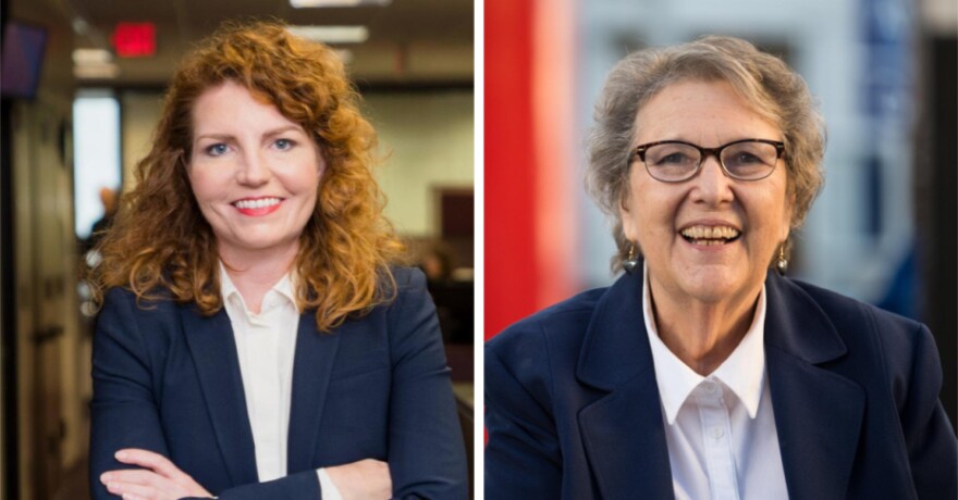 Heather Repenning (left) and Jackie Goldberg (right) are running against each other in a special election for an open seat on the L.A. Unified School Board covering northeast and southeast L.A. Election Day is May 14.