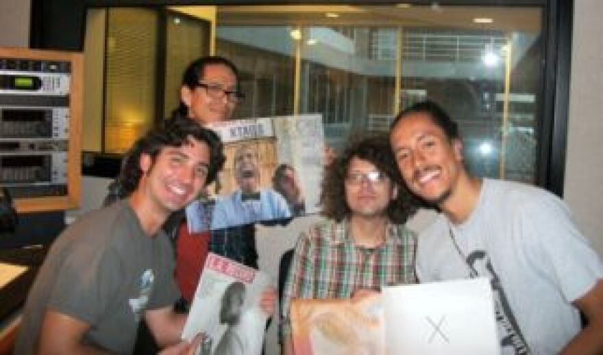 From left to right: Chicano Batman drummer Gabriel Villa, bassist Eduardo Arenas, LA Record's Chris Ziegler, and guitarist/organist/singer Bardo Martinez. 