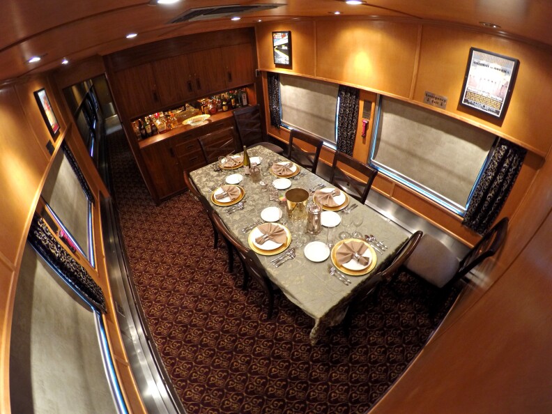 The ornate interior of a train car
