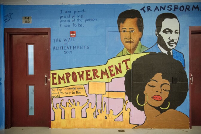 A mural on the "Wall of Achievements" at the Central Juvenile Hall in Boyle Heights.
