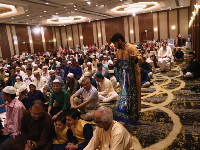 STAMFORD, CT - JUNE 25:   Muslims attend a prayer service celebrating Eid-al-Fitr on June 25, 2017 in Stamford, Connecticut. The Islamic holiday celebrates the end of the Ramadan month of prayer and fasting.  (Photo by John Moore/Getty Images)
