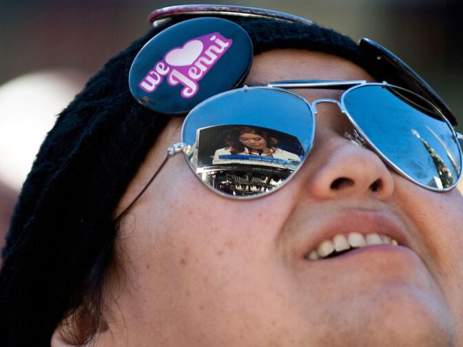 Jenni Rivera's daughter, Janney Marin, remembers her mother during a public memorial. Fans collected free pins honoring the singer. Rivera leaves three daughters and two sons.