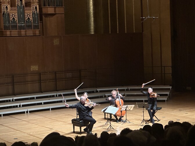 The Takács Quartet performs Nokuthula Ngwenyama's "Flow" during its world premiere at Cal Performances in Berkeley, Calif. on November 12, 2023.