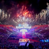 Fireworks explode over the Los Angeles Memorial Coliseum during the 2015 Special Olympics World Games Opening Ceremony, July 25, 2015 in Los Angeles, California.  The Special Olympics, the world's largest sports organization for children and adults with intellectual disabilities, will be the single largest event in Los Angeles since the 1984 Olympics, with more that 7,000 athletes from 165 countries participating. AFP PHOTO / Robyn Beck        (Photo credit should read ROBYN BECK/AFP/Getty Images)