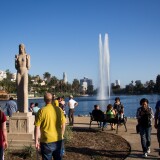 Crowds flocked to Echo Park Lake for its reopening on June 15, 2013.