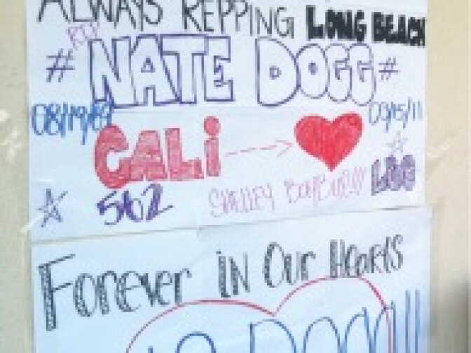 Fans taped a tribute to Long Beach hip-hop artist Nate Dogg the morning of March 16, 2011, at VIP Records in Long Beach, Nate Dogg's hangout when he was starting out in music. He died the day before.
