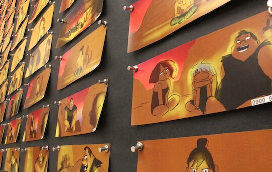 A series of storyboards used by DiMicco and Sanders helped them both develop the narrative and visuals of "The Croods" during production.
