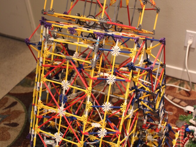 Keri Bean's R2-D2 prototype built out of KNEX, the children's construction toy. Keri and Jeff named him KN3X. 