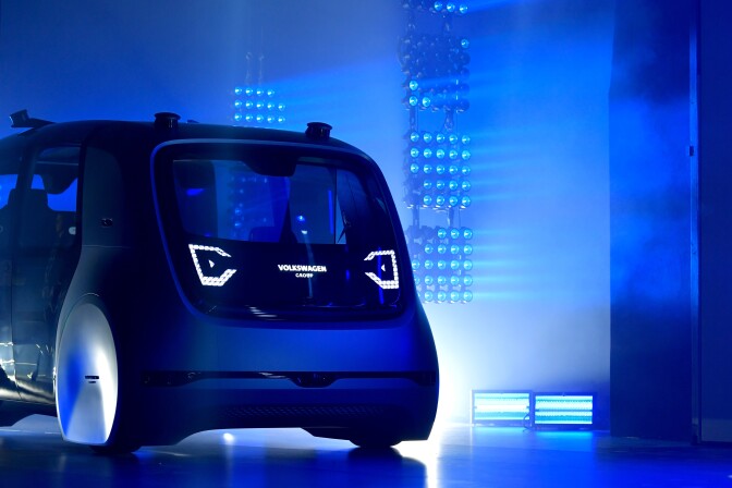 GENEVA, SWITZERLAND - MARCH 06:  A Volkswagen AG (VW) 'Cedric' self-driving automobile is presented during the Volkswagen Group Shaping The Future / Create Innovation event ahead of the 87th Geneva International Motor Show on March 6, 2017 in Geneva, Switzerland.  The International Motor Show showcase novelties of the car industry.  (Photo by Harold Cunningham/Getty Images)